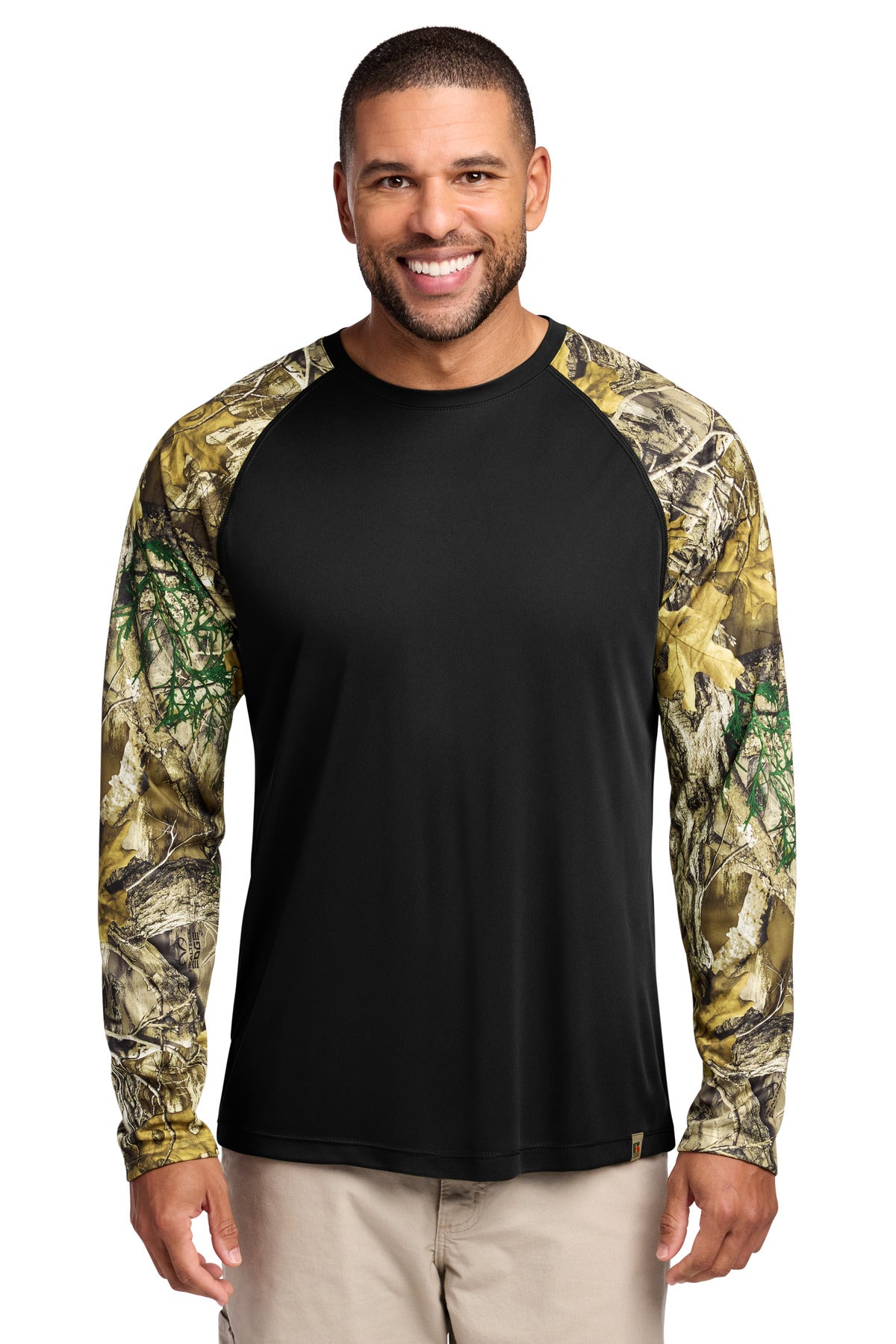 Russell Outdoors Realtree Colorblock Performance Long Sleeve Tee - Black/ Realtree Edge