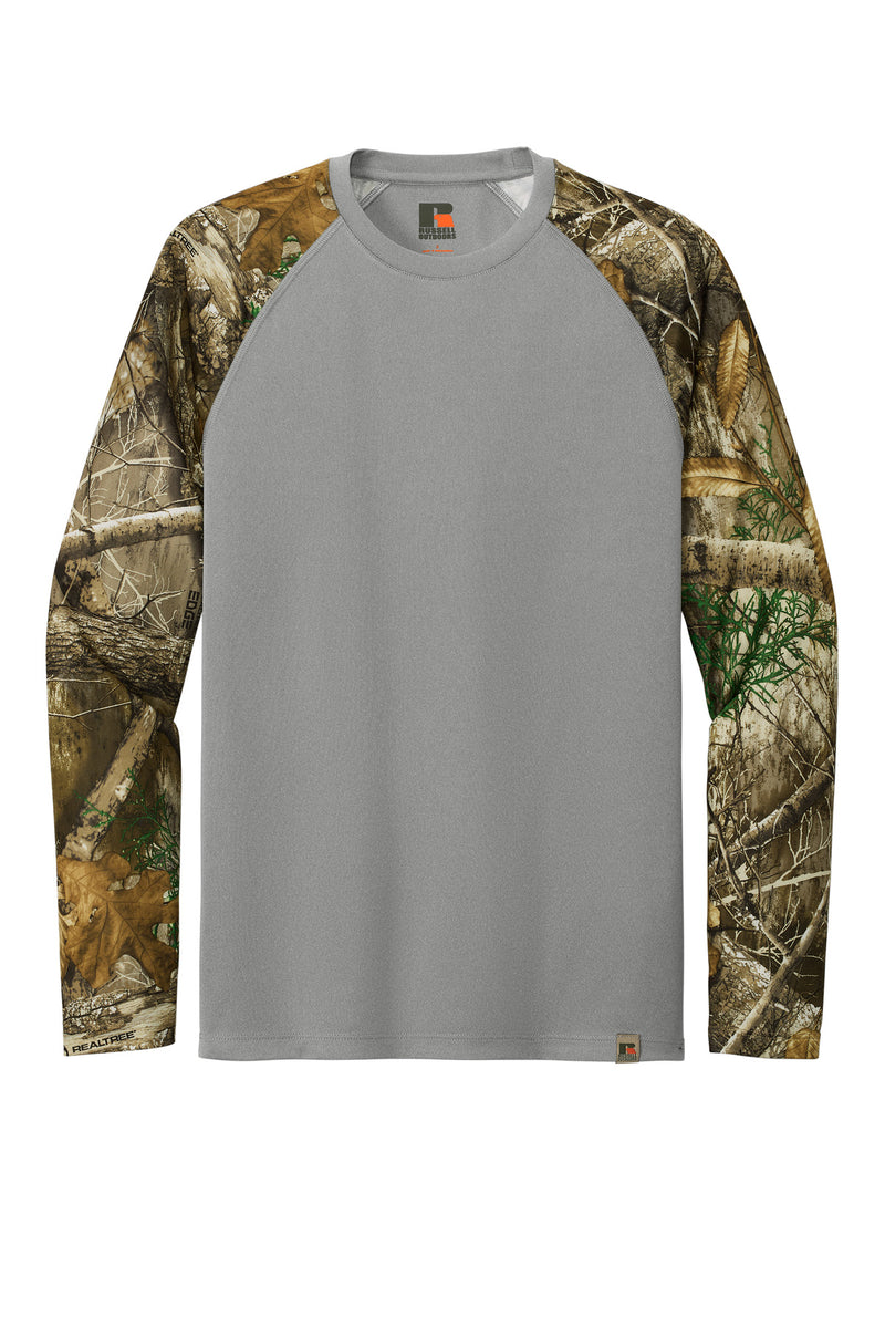 Russell Outdoors Realtree Colorblock Performance Long Sleeve Tee - Grey Concrete Heather/ Realtree Edge