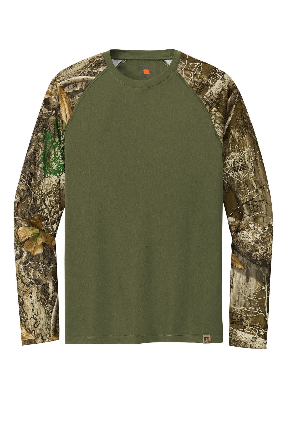 Russell Outdoors Realtree Colorblock Performance Long Sleeve Tee - Olive Drab Green/ Realtree Edge
