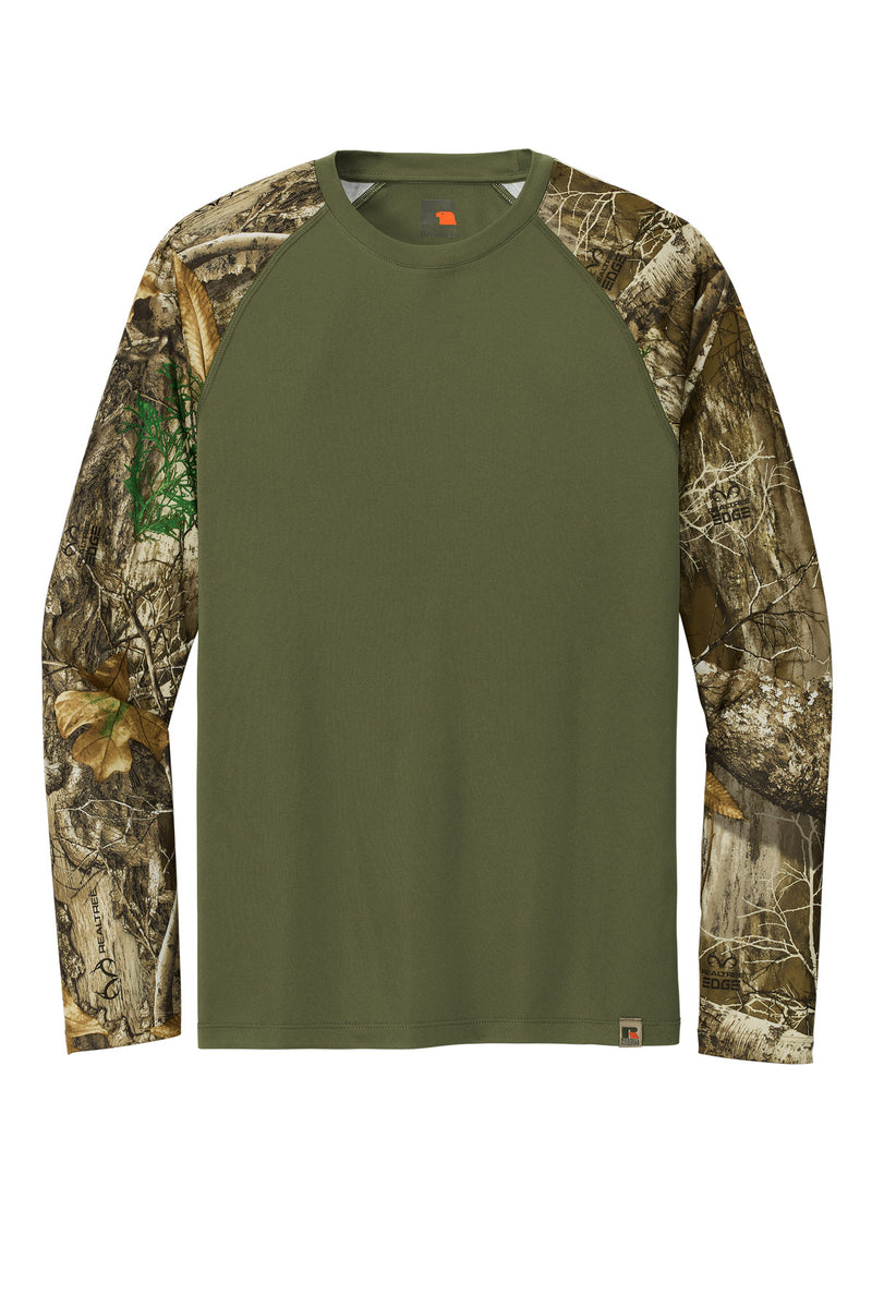 Russell Outdoors Realtree Colorblock Performance Long Sleeve Tee - Olive Drab Green/ Realtree Edge