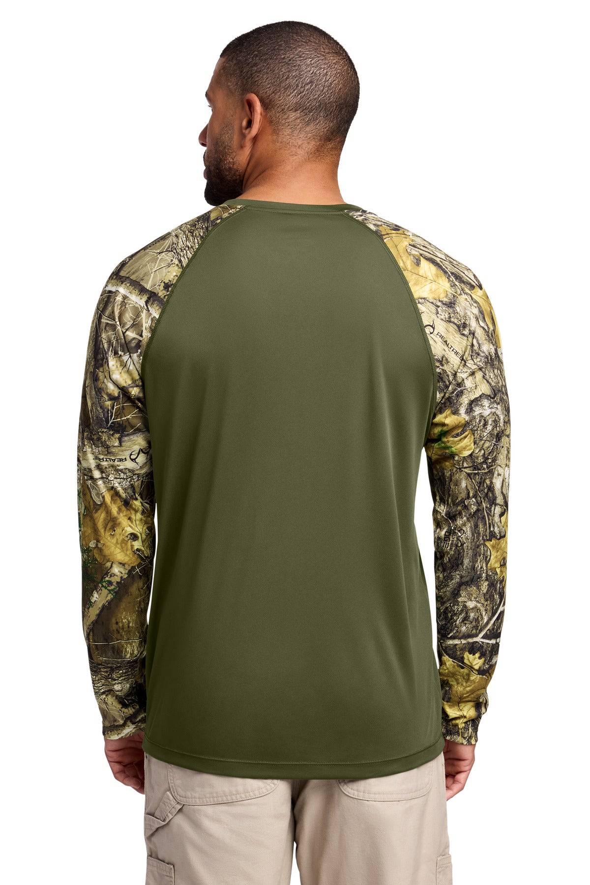 Russell Outdoors Realtree Colorblock Performance Long Sleeve Tee - Olive Drab Green/ Realtree Edge