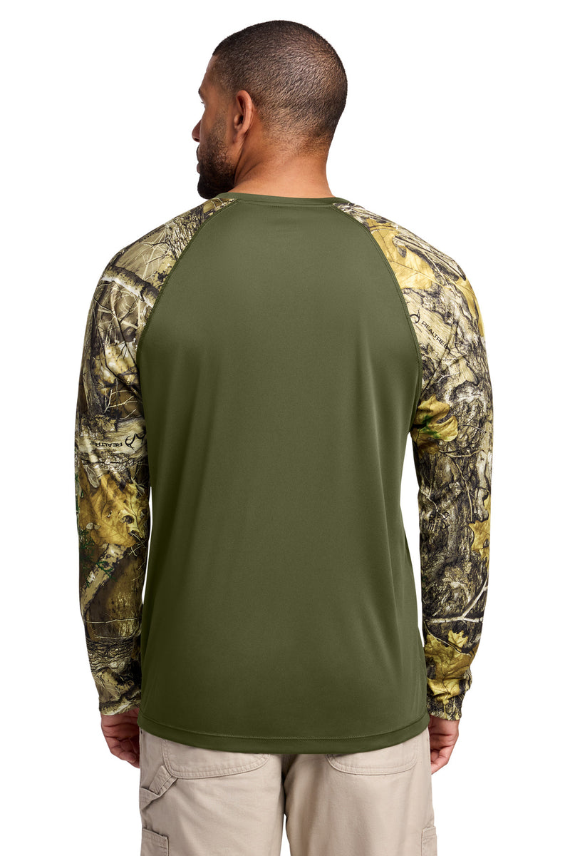 Russell Outdoors Realtree Colorblock Performance Long Sleeve Tee - Olive Drab Green/ Realtree Edge