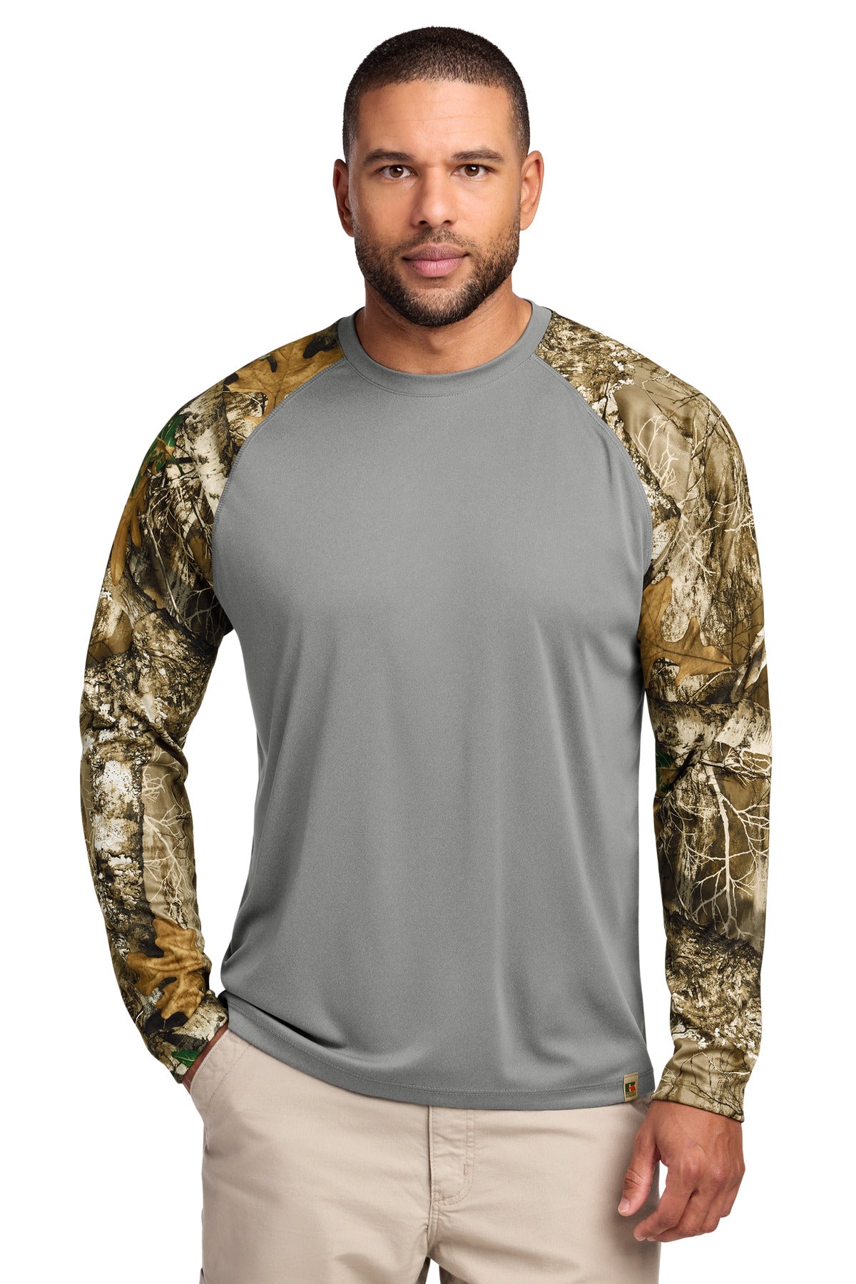 Russell Outdoors Realtree Colorblock Performance Long Sleeve Tee - Grey Concrete Heather/ Realtree Edge