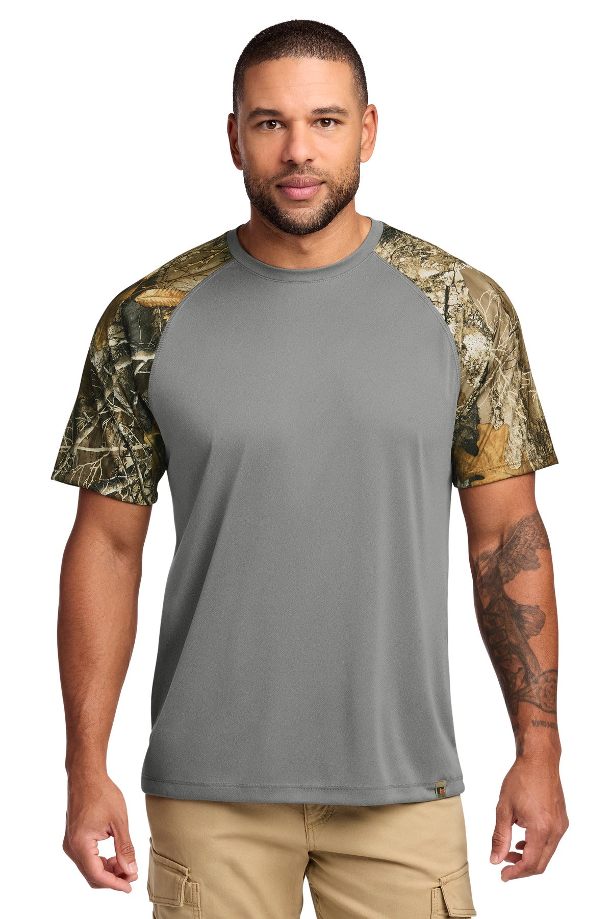 Russell Outdoors Realtree Colorblock Performance Tee - Grey Concrete Heather/ Realtree Edge