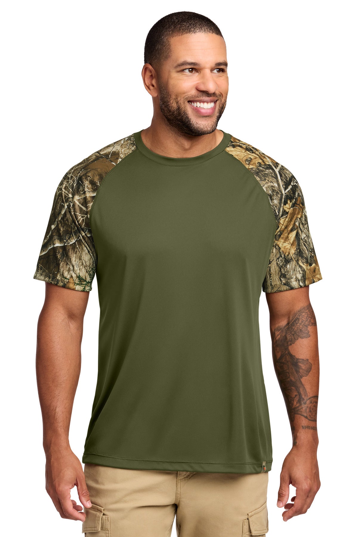 Russell Outdoors Realtree Colorblock Performance Tee - Olive Drab Green/ Realtree Edge