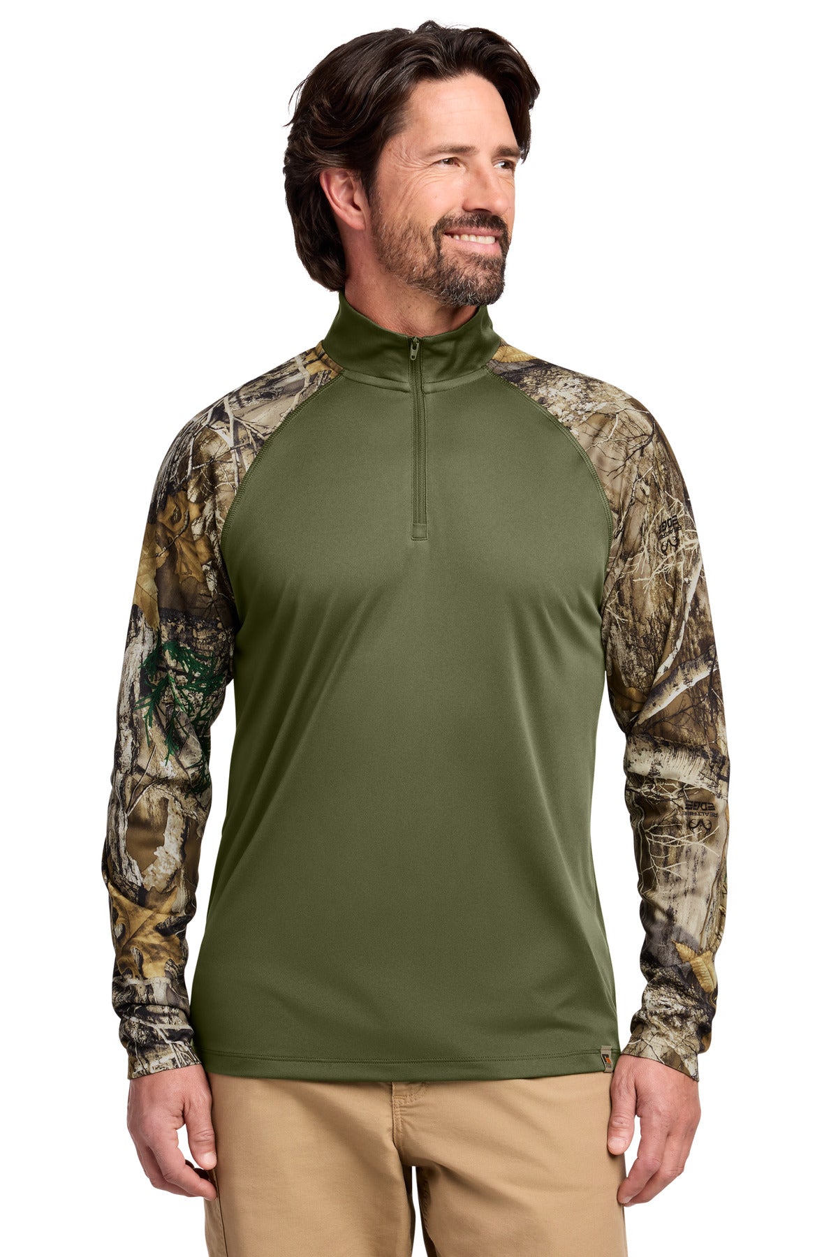 Russell Outdoors Realtree Colorblock Performance 1/4-Zip - Olive Drab Green/ Realtree Edge