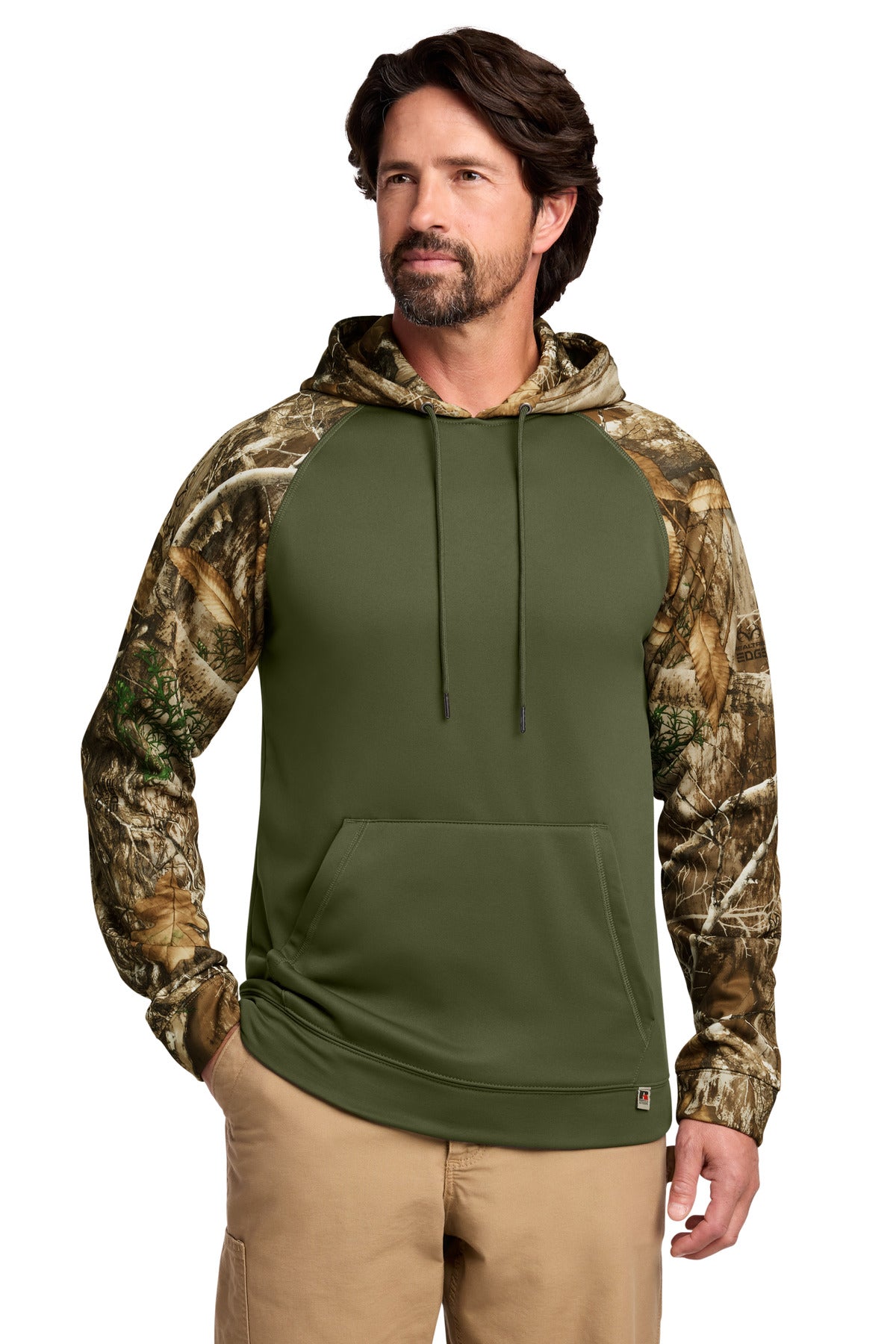 Russell Outdoors Realtree Performance Colorblock Pullover Hoodie - Olive Drab Green/ Realtree Edge
