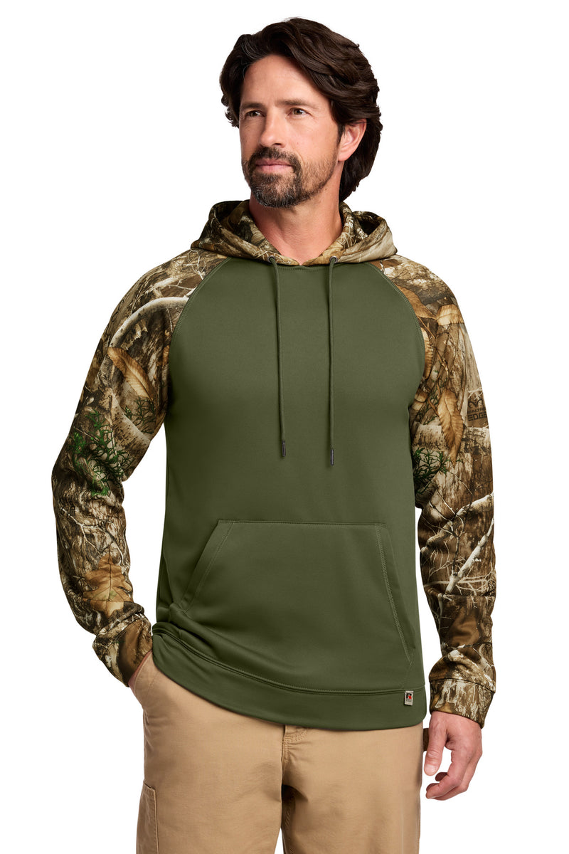 Russell Outdoors Realtree Performance Colorblock Pullover Hoodie - Olive Drab Green/ Realtree Edge