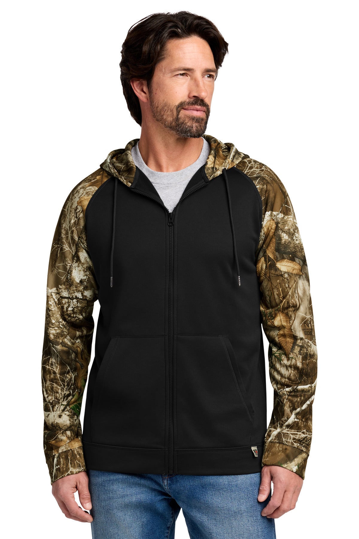 Russell Outdoors Realtree Performance Colorblock Full-Zip Hoodie - Black/ Realtree Edge