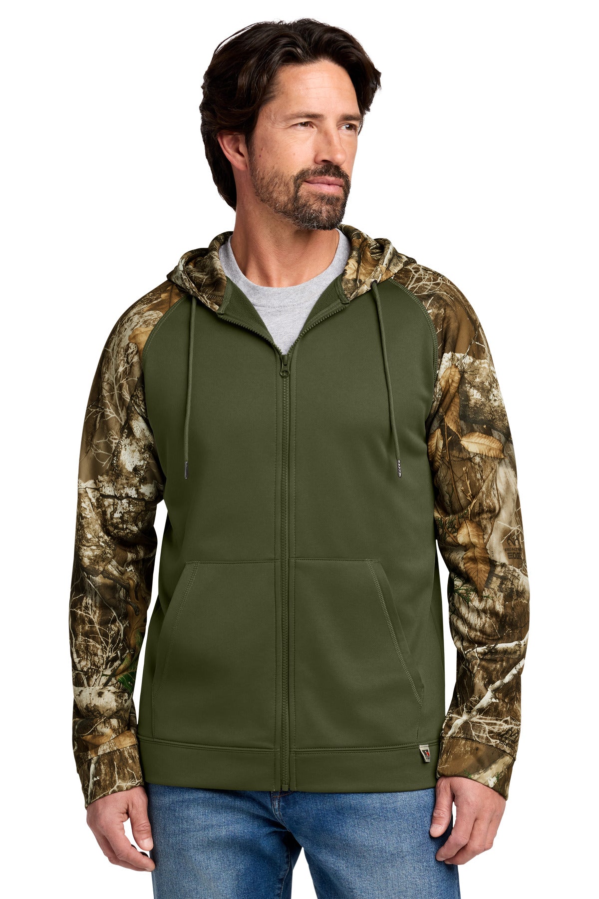 Russell Outdoors Realtree Performance Colorblock Full-Zip Hoodie - Olive Drab Green/ Realtree Edge