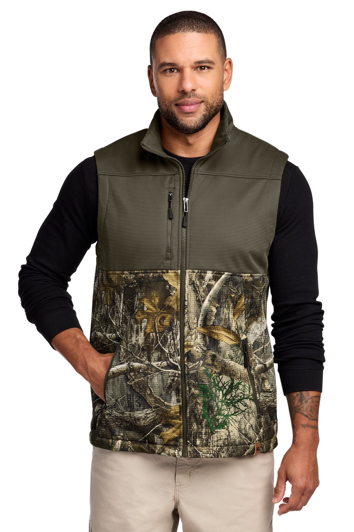 Russell Outdoors Realtree Atlas Colorblock Soft Shell Vest - Cargo Brown/ Realtree Edge