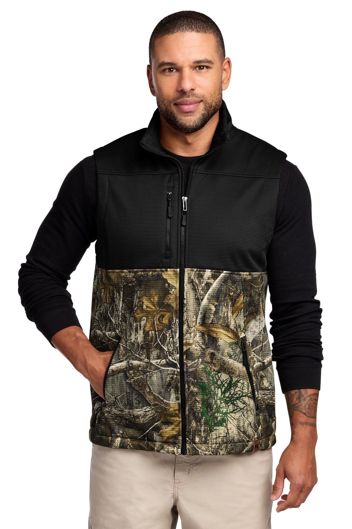 Russell Outdoors Realtree Atlas Colorblock Soft Shell Vest - Deep Black/ Realtree Edge