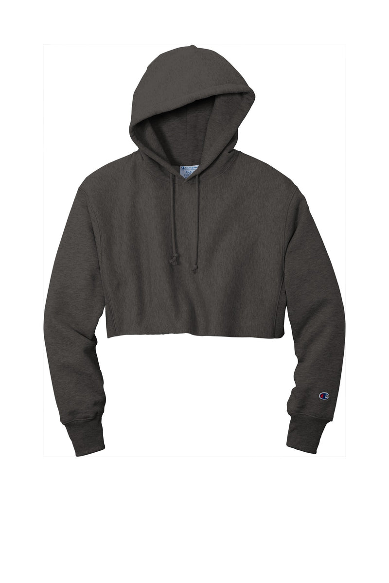Champion   Women's Reverse Weave   Cropped Cut-Off Hooded Sweatshirt - Charcoal Heather