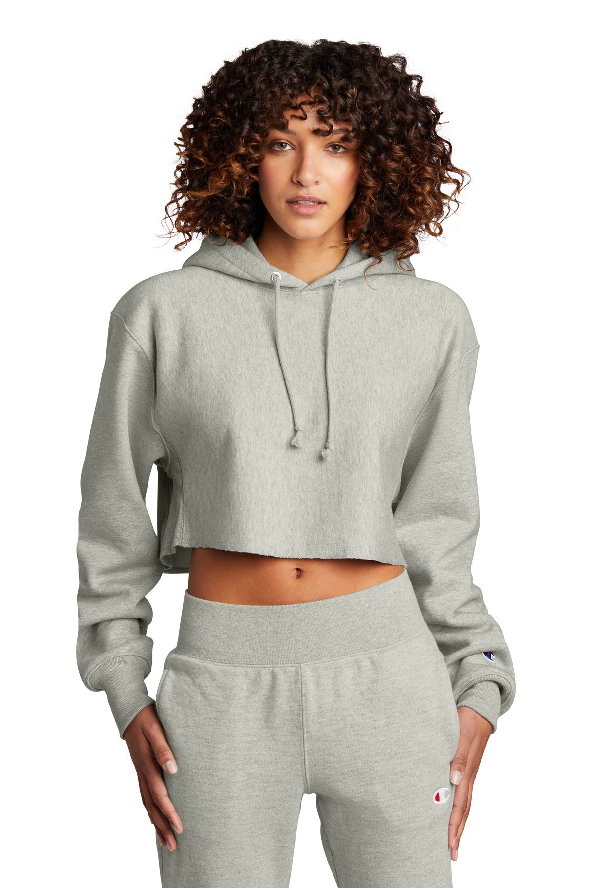 Champion   Women's Reverse Weave   Cropped Cut-Off Hooded Sweatshirt - Oxford Grey