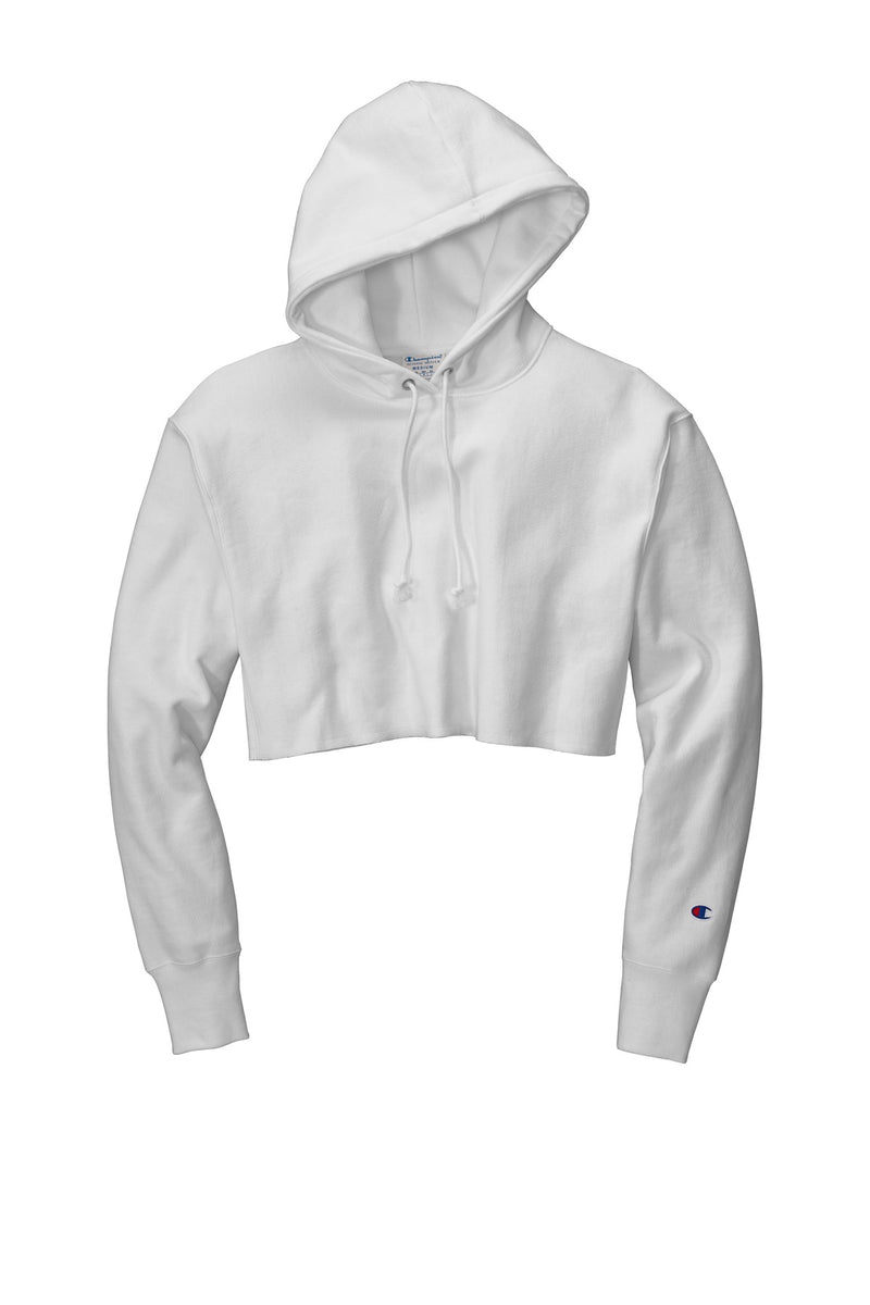 Champion   Women's Reverse Weave   Cropped Cut-Off Hooded Sweatshirt - White