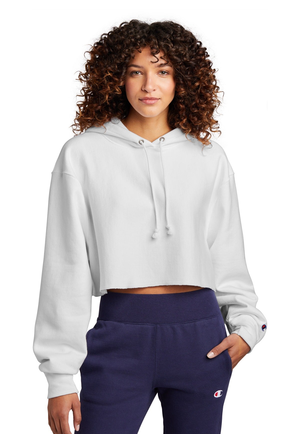 Champion   Women's Reverse Weave   Cropped Cut-Off Hooded Sweatshirt - White