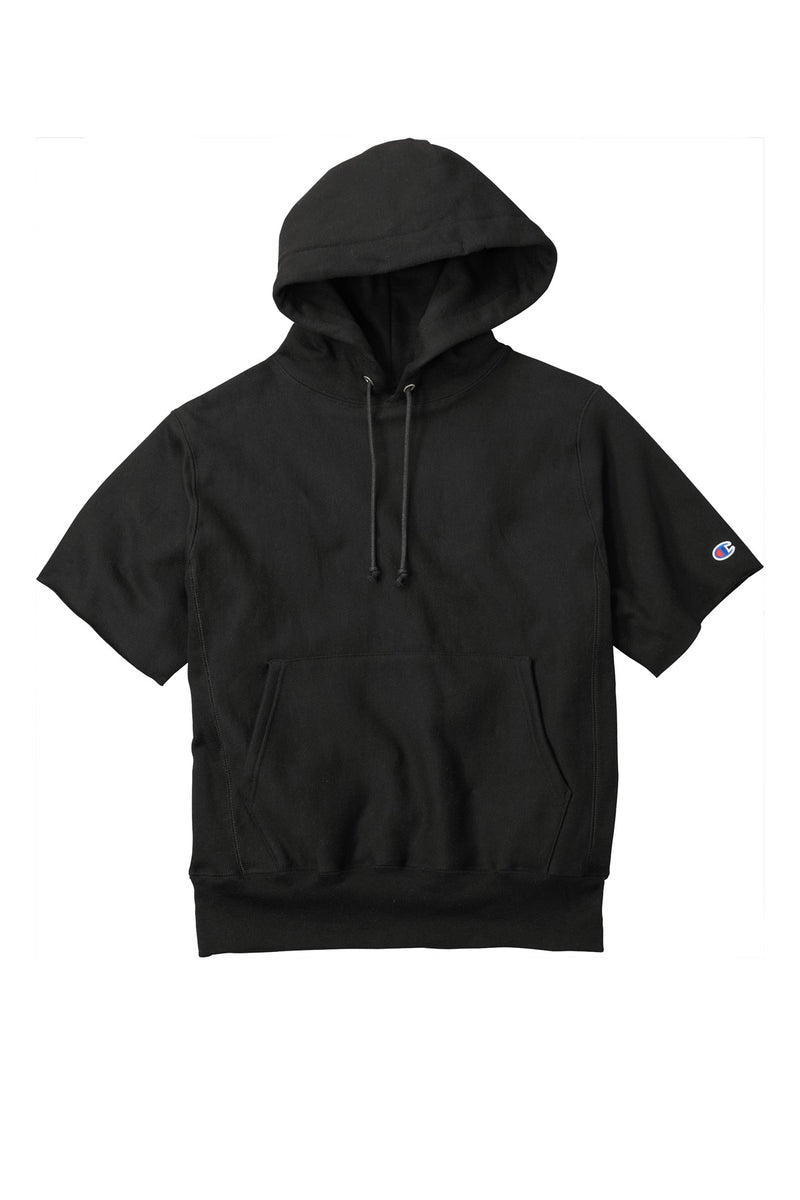 Champion   Reverse Weave   Short Sleeve Hooded Sweatshirt - Black
