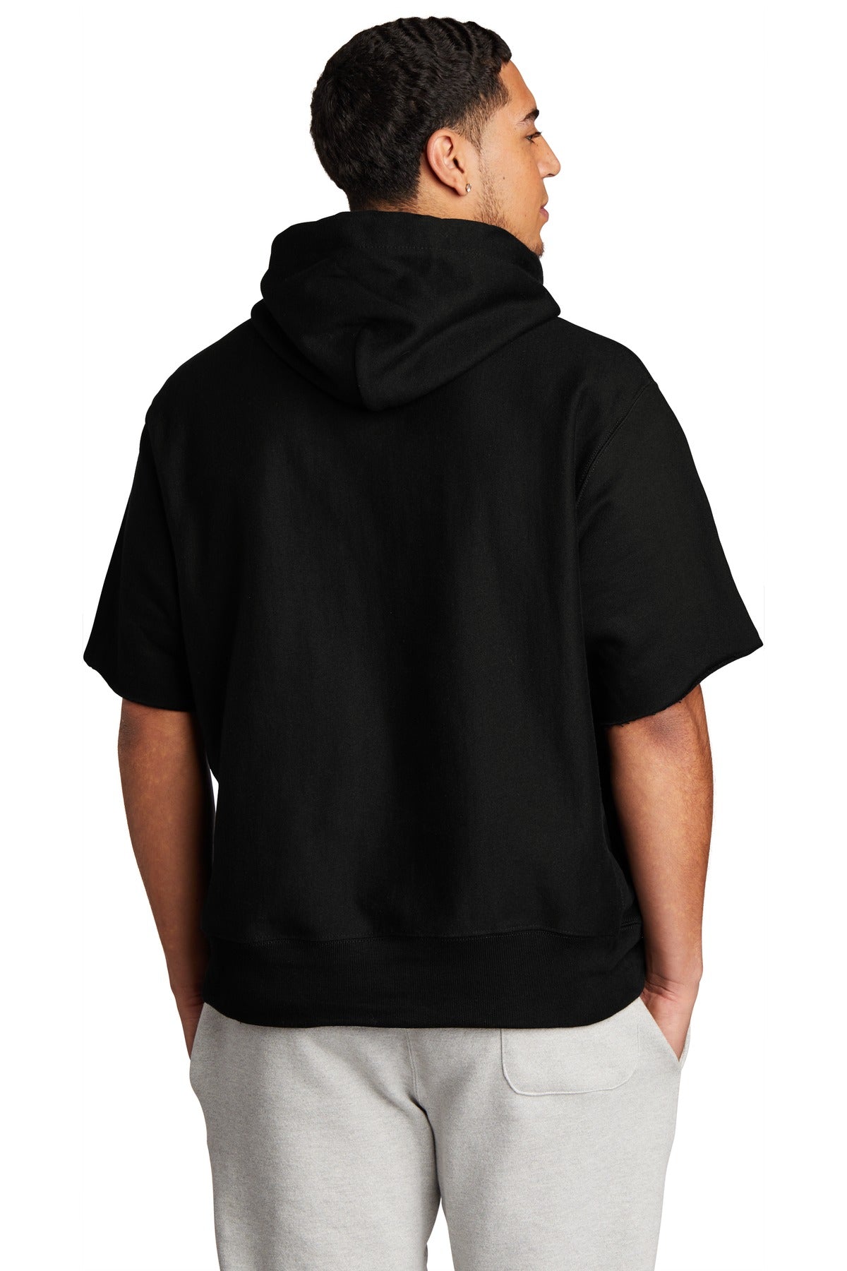 Champion   Reverse Weave   Short Sleeve Hooded Sweatshirt - Black