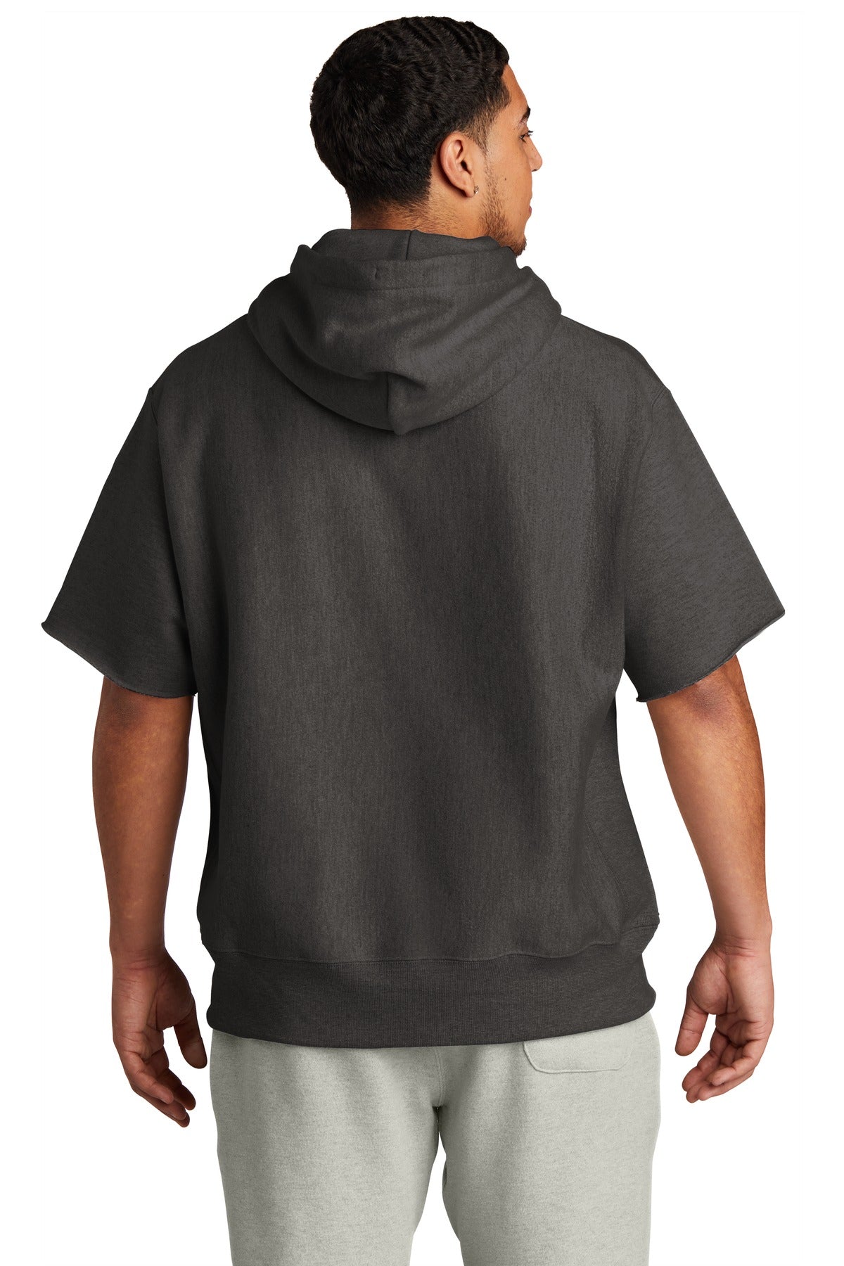 Champion   Reverse Weave   Short Sleeve Hooded Sweatshirt - Charcoal Heather