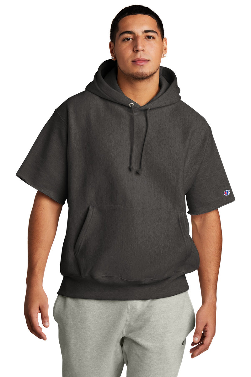Champion   Reverse Weave   Short Sleeve Hooded Sweatshirt - Charcoal Heather