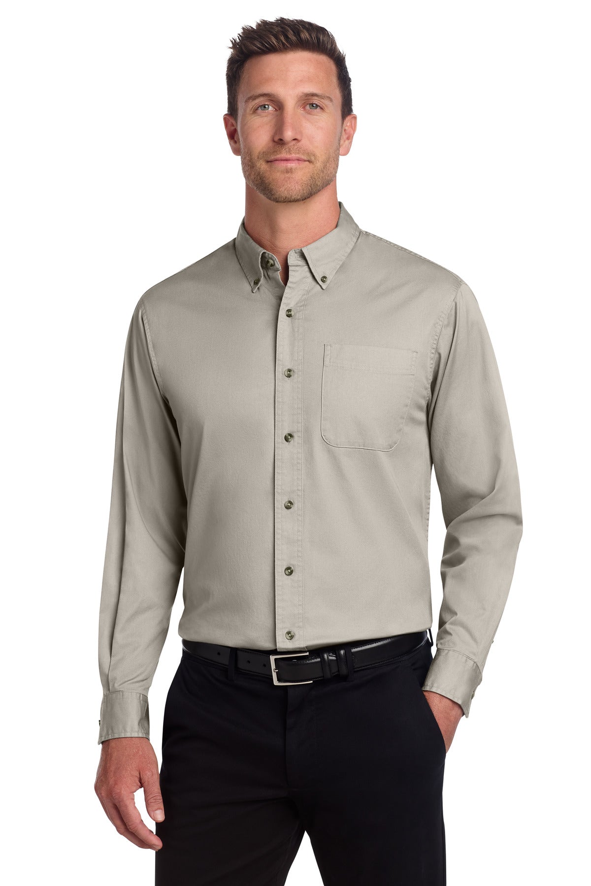 Port Authority Long Sleeve Twill Shirt - Stone