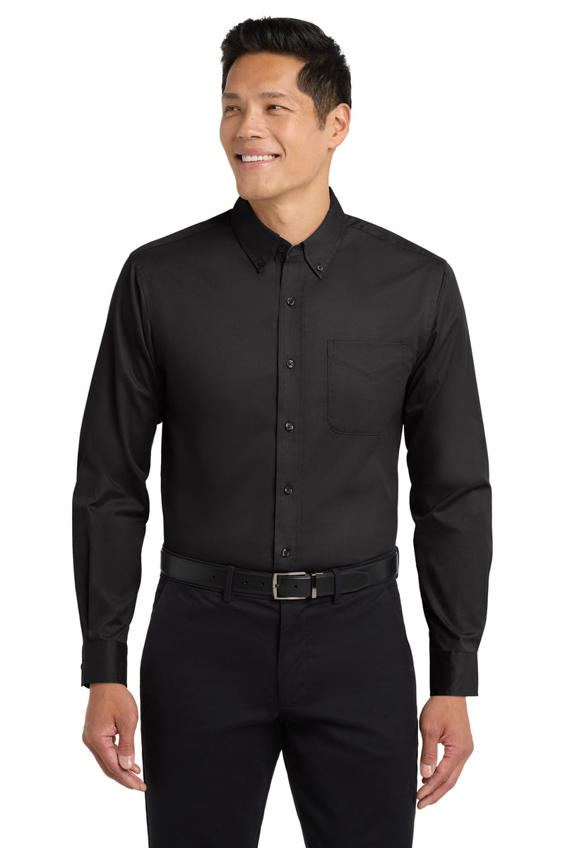 Port Authority Extended Size Long Sleeve Easy Care Shirt - Black/ Light Stone