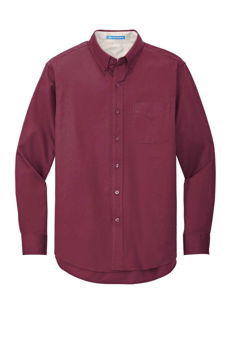 Port Authority Extended Size Long Sleeve Easy Care Shirt - Burgundy/ Light Stone