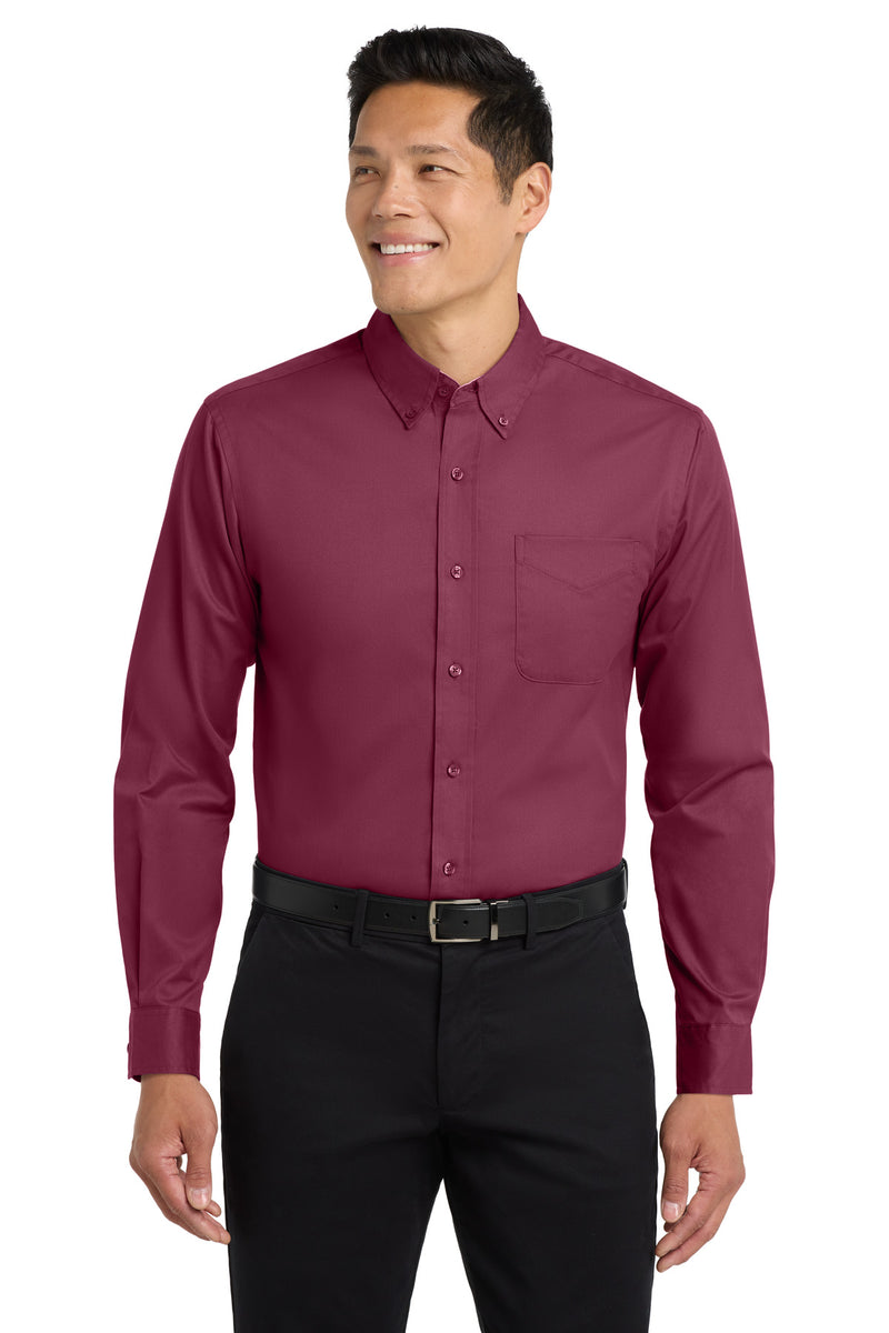 Port Authority Extended Size Long Sleeve Easy Care Shirt - Burgundy/ Light Stone