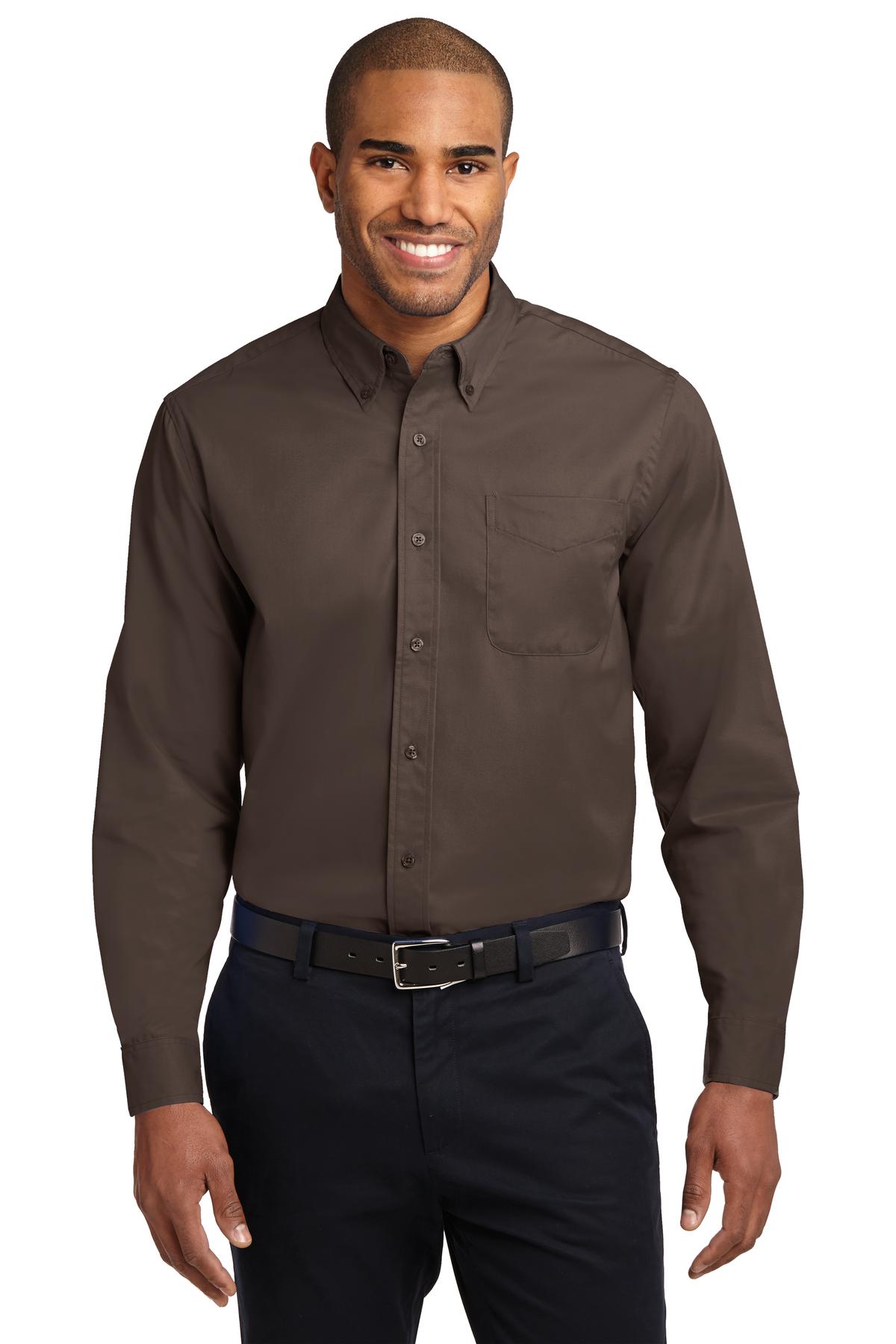 Port Authority Extended Size Long Sleeve Easy Care Shirt - Coffee Bean/ Light Stone
