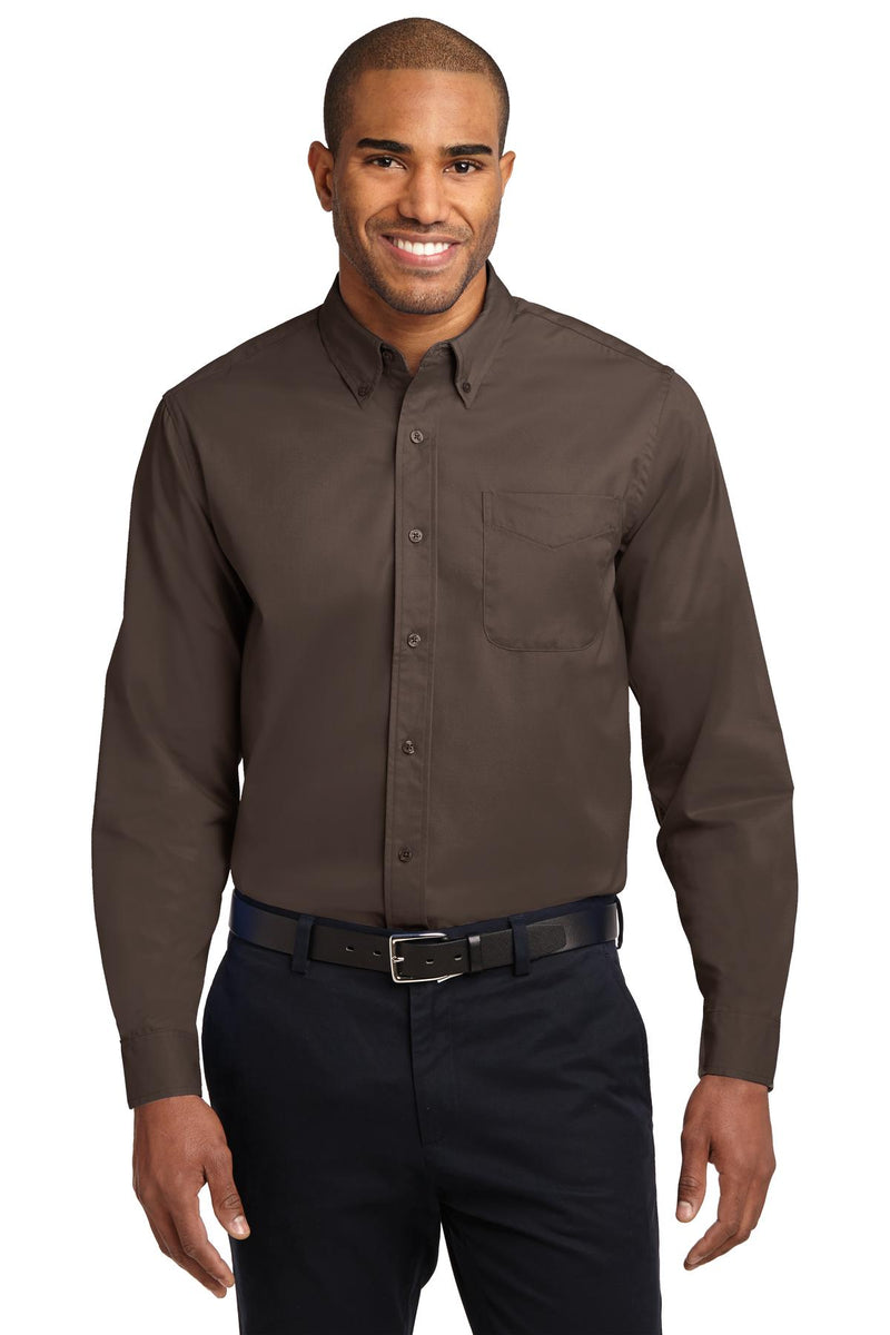 Port Authority Extended Size Long Sleeve Easy Care Shirt - Coffee Bean/ Light Stone
