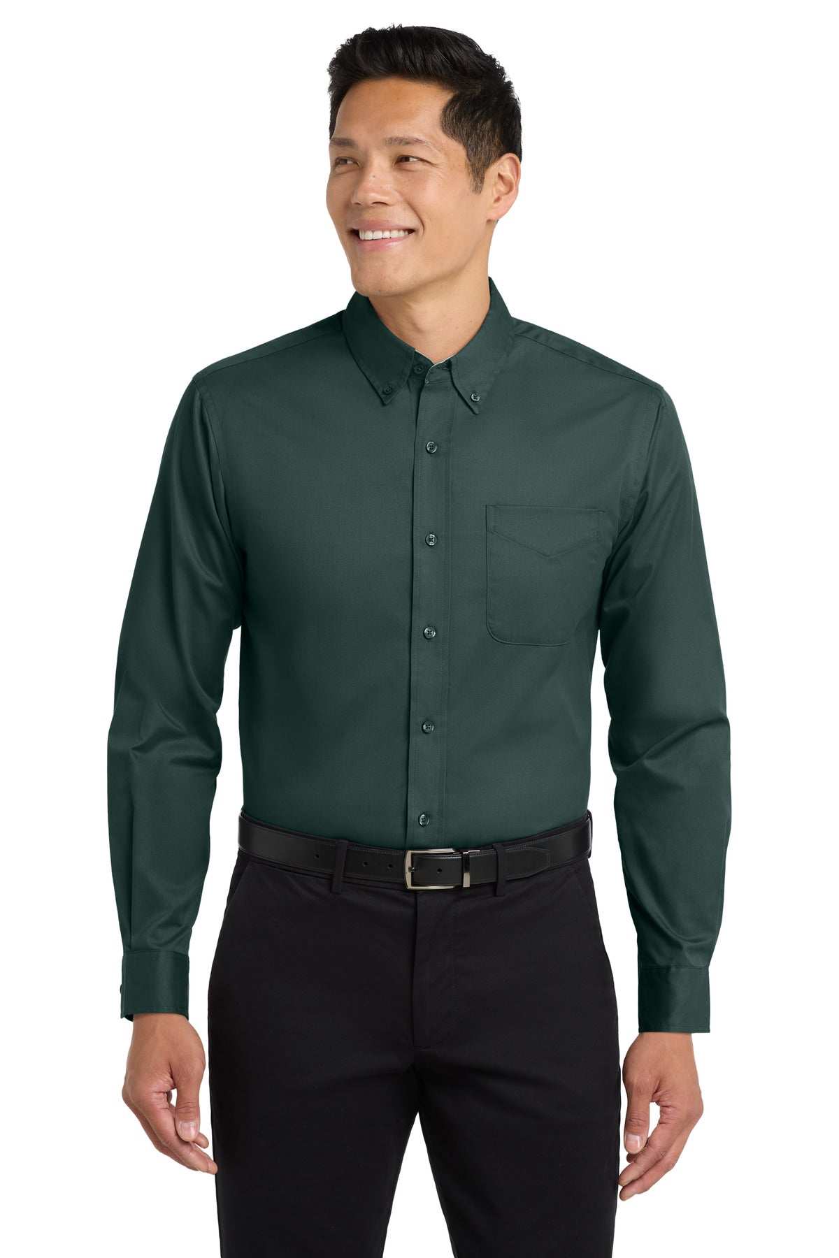 Port Authority Extended Size Long Sleeve Easy Care Shirt - Dark Green/ Navy