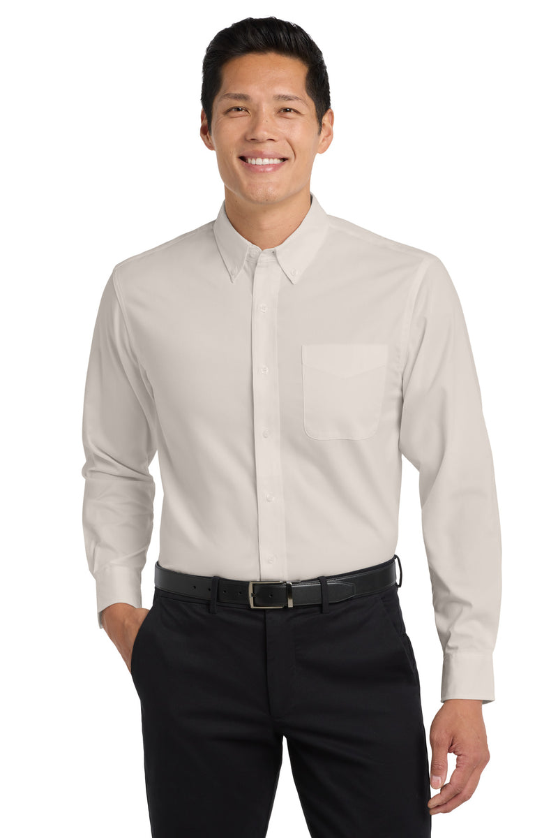 Port Authority Extended Size Long Sleeve Easy Care Shirt - Light Stone/ Classic Navy