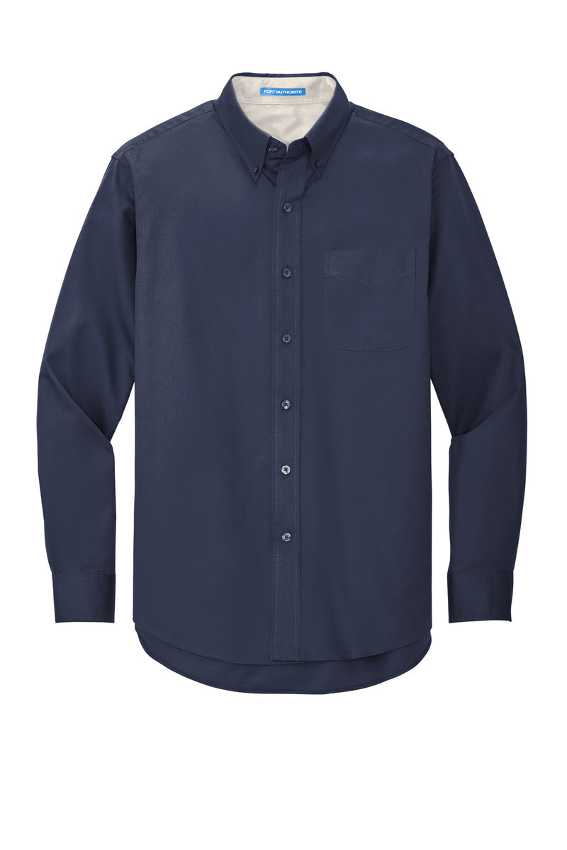 Port Authority Extended Size Long Sleeve Easy Care Shirt - Navy/ Light Stone