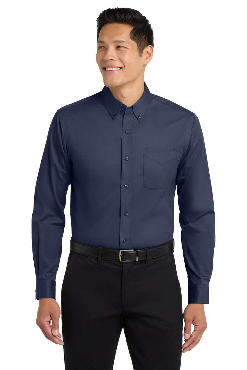 Port Authority Extended Size Long Sleeve Easy Care Shirt - Navy/ Light Stone