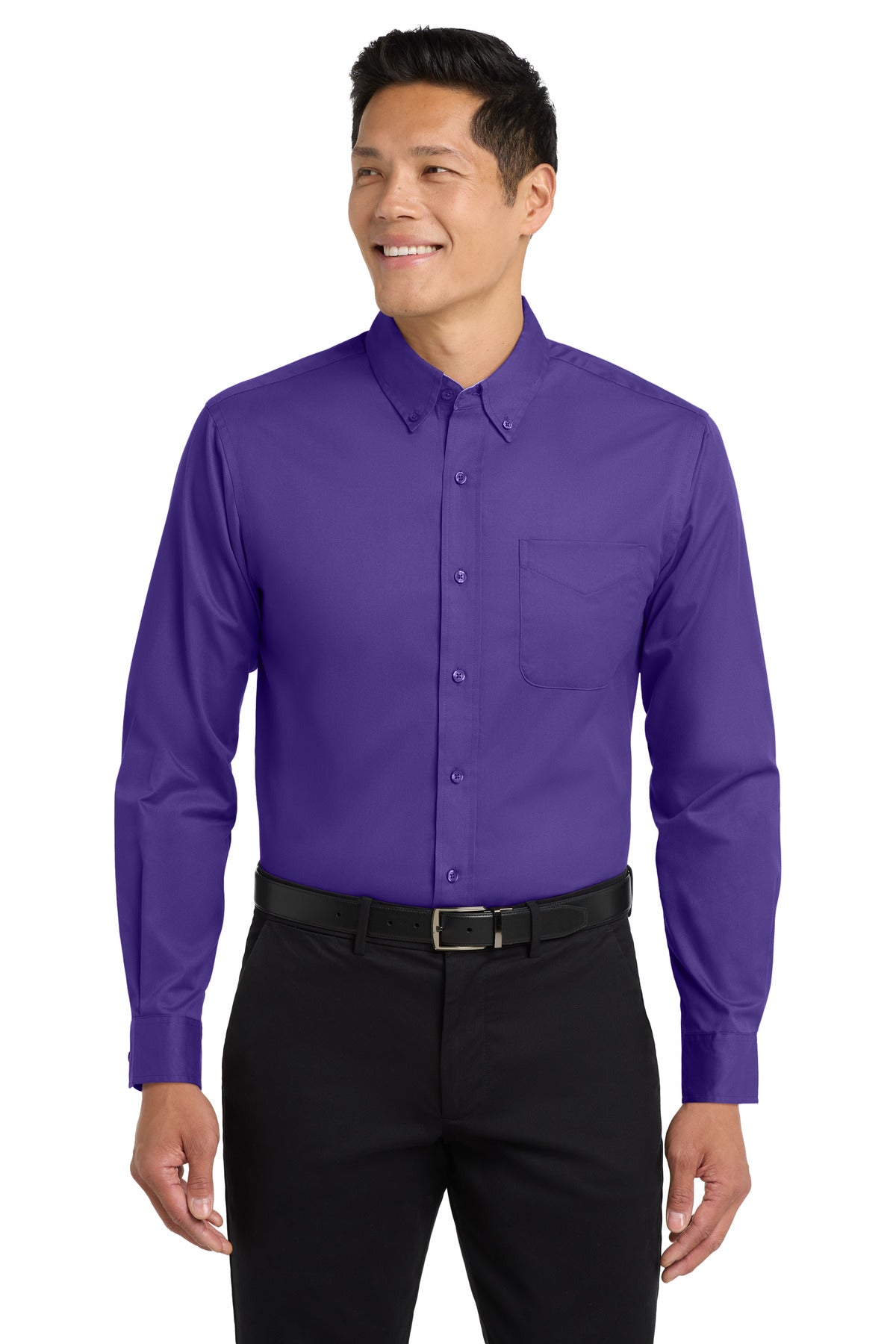 Port Authority Extended Size Long Sleeve Easy Care Shirt - Purple/ Light Stone