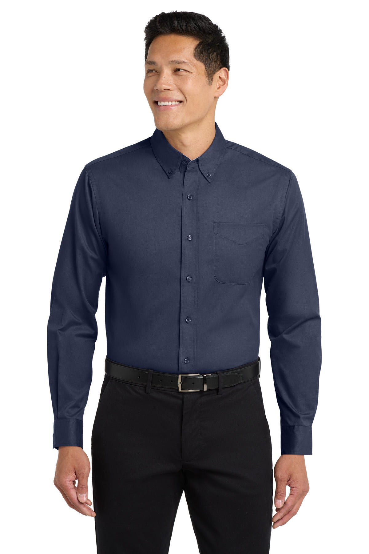 Port Authority Long Sleeve Easy Care Shirt - Navy/ Light Stone