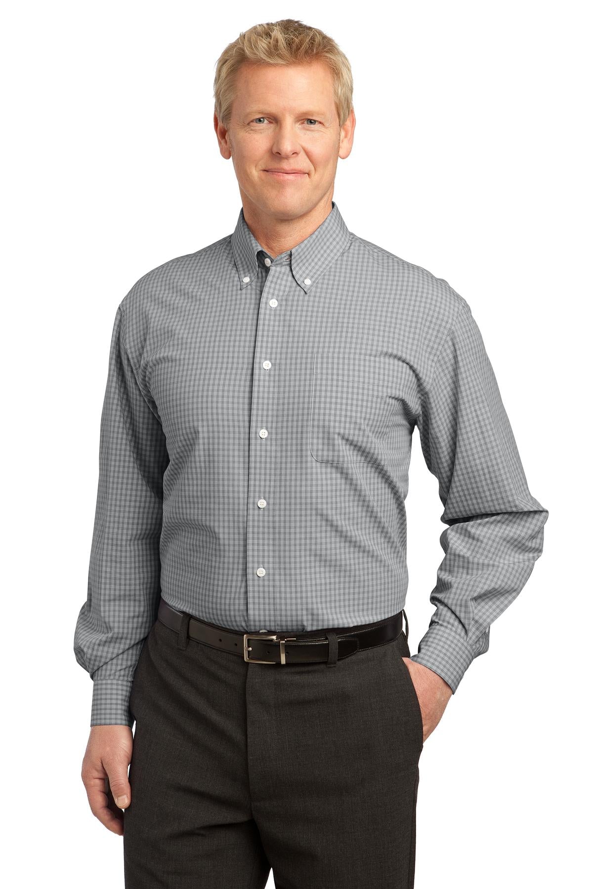 Port Authority Plaid Pattern Easy Care Shirt - Charcoal