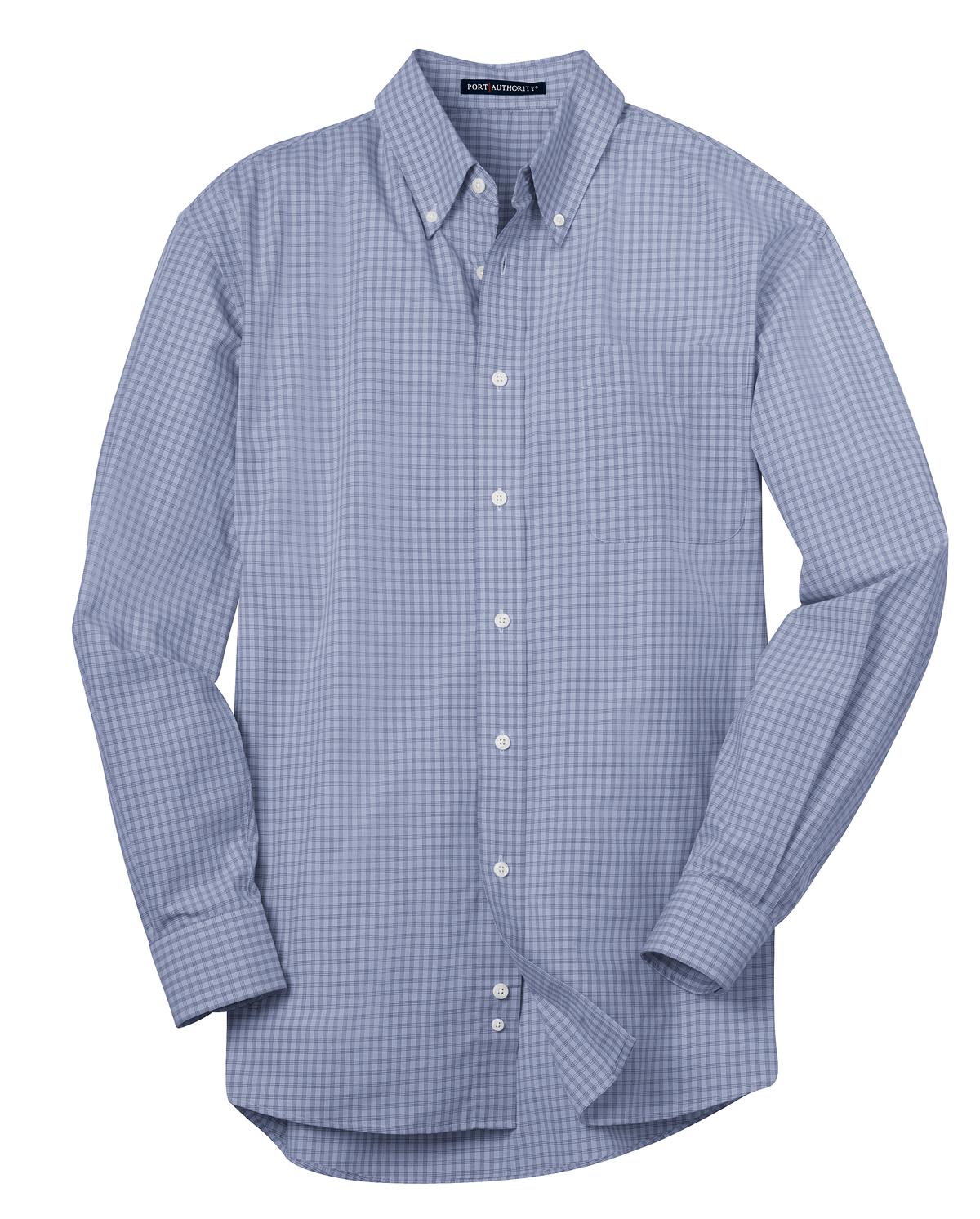 Port Authority Plaid Pattern Easy Care Shirt - Navy