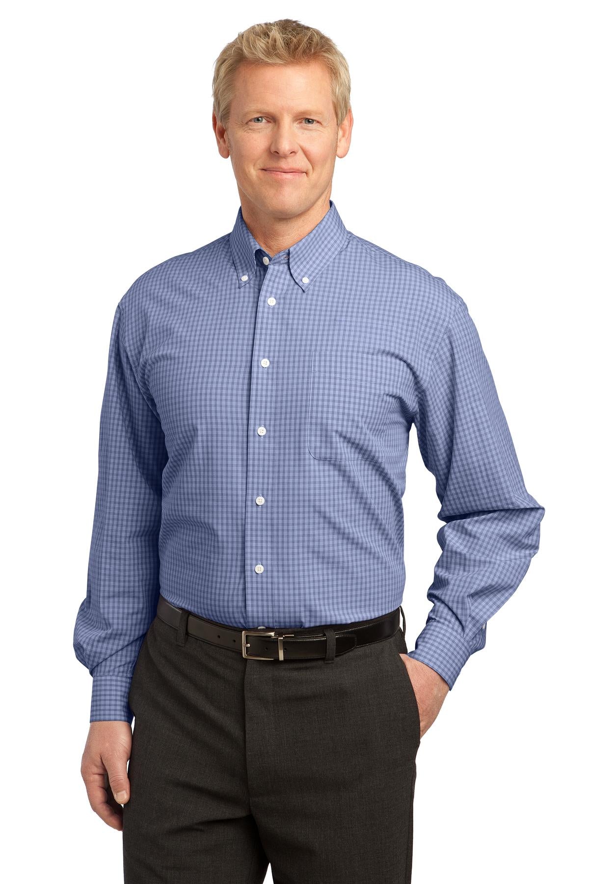 Port Authority Plaid Pattern Easy Care Shirt - Navy