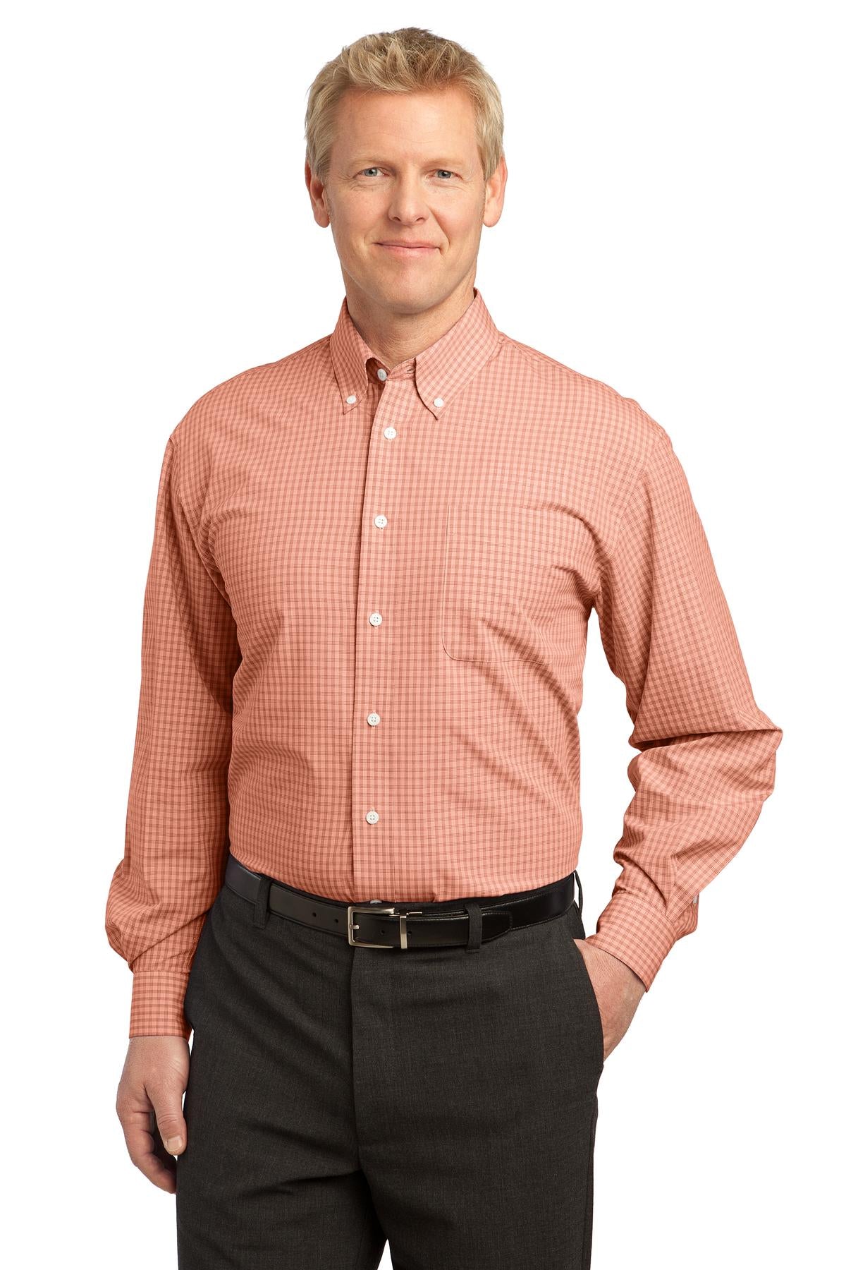 Port Authority Plaid Pattern Easy Care Shirt - Orange