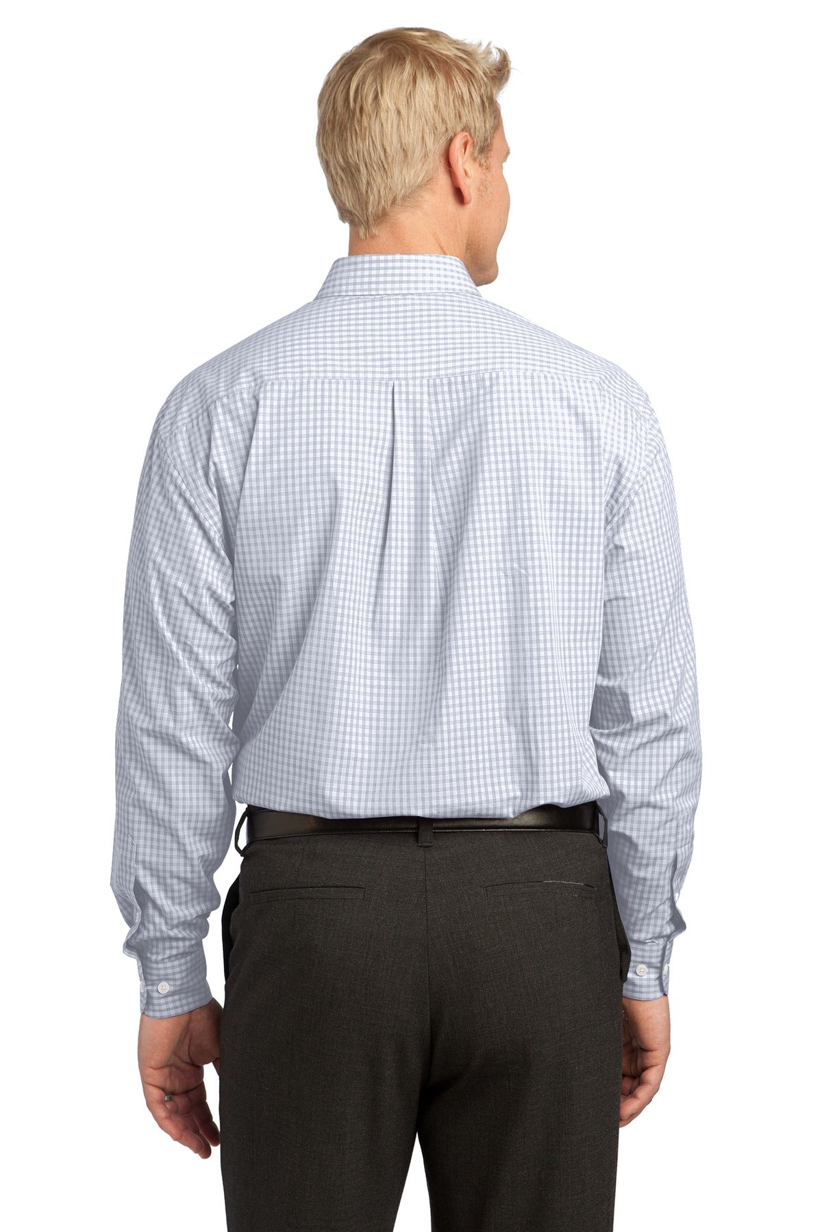Port Authority Plaid Pattern Easy Care Shirt - White