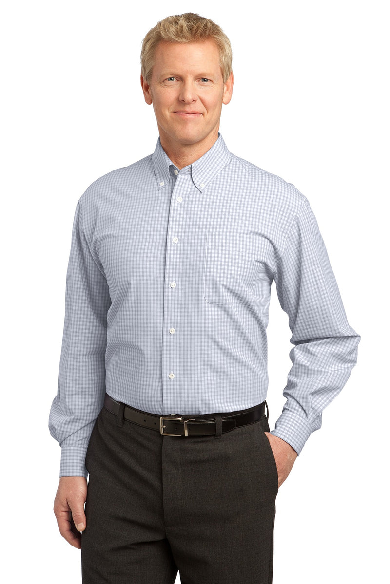 Port Authority Plaid Pattern Easy Care Shirt - White