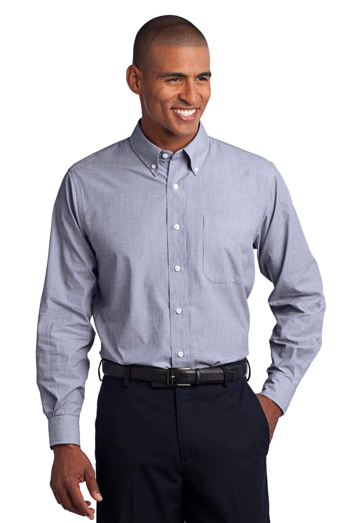 Port Authority Crosshatch Easy Care Shirt - Navy Frost