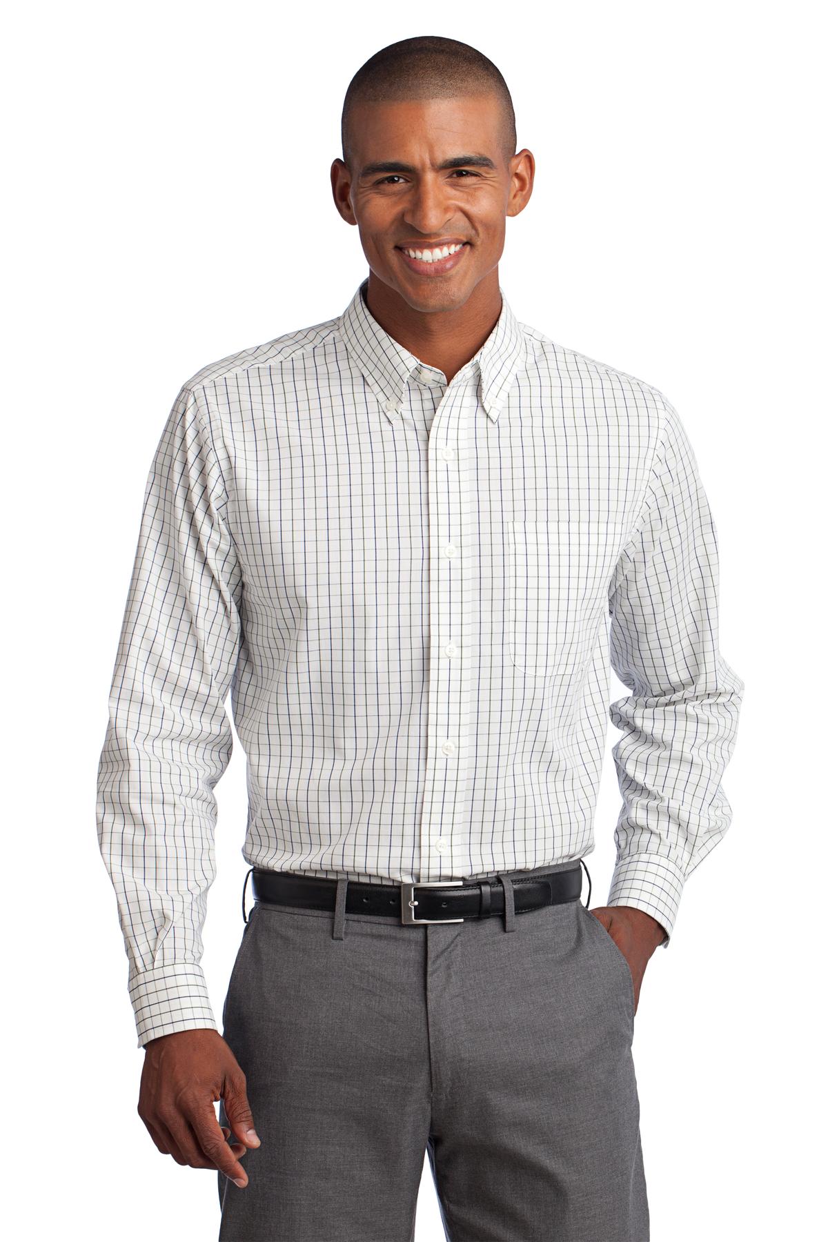 Port Authority Tattersall Easy Care Shirt - Green/ Navy