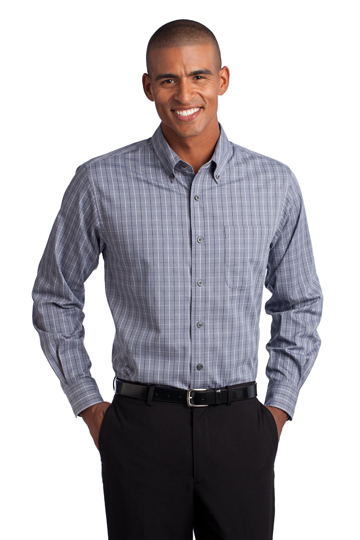 Port Authority Tattersall Easy Care Shirt - Grey/ White