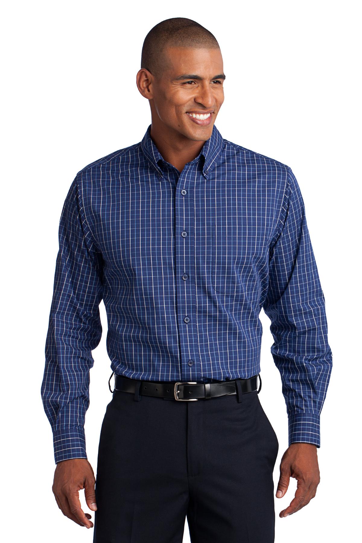 Port Authority Tattersall Easy Care Shirt - Navy/ White