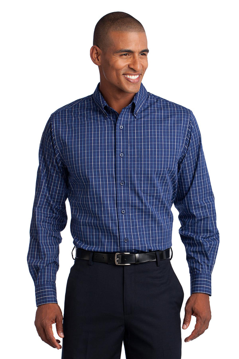 Port Authority Tattersall Easy Care Shirt - Navy/ White