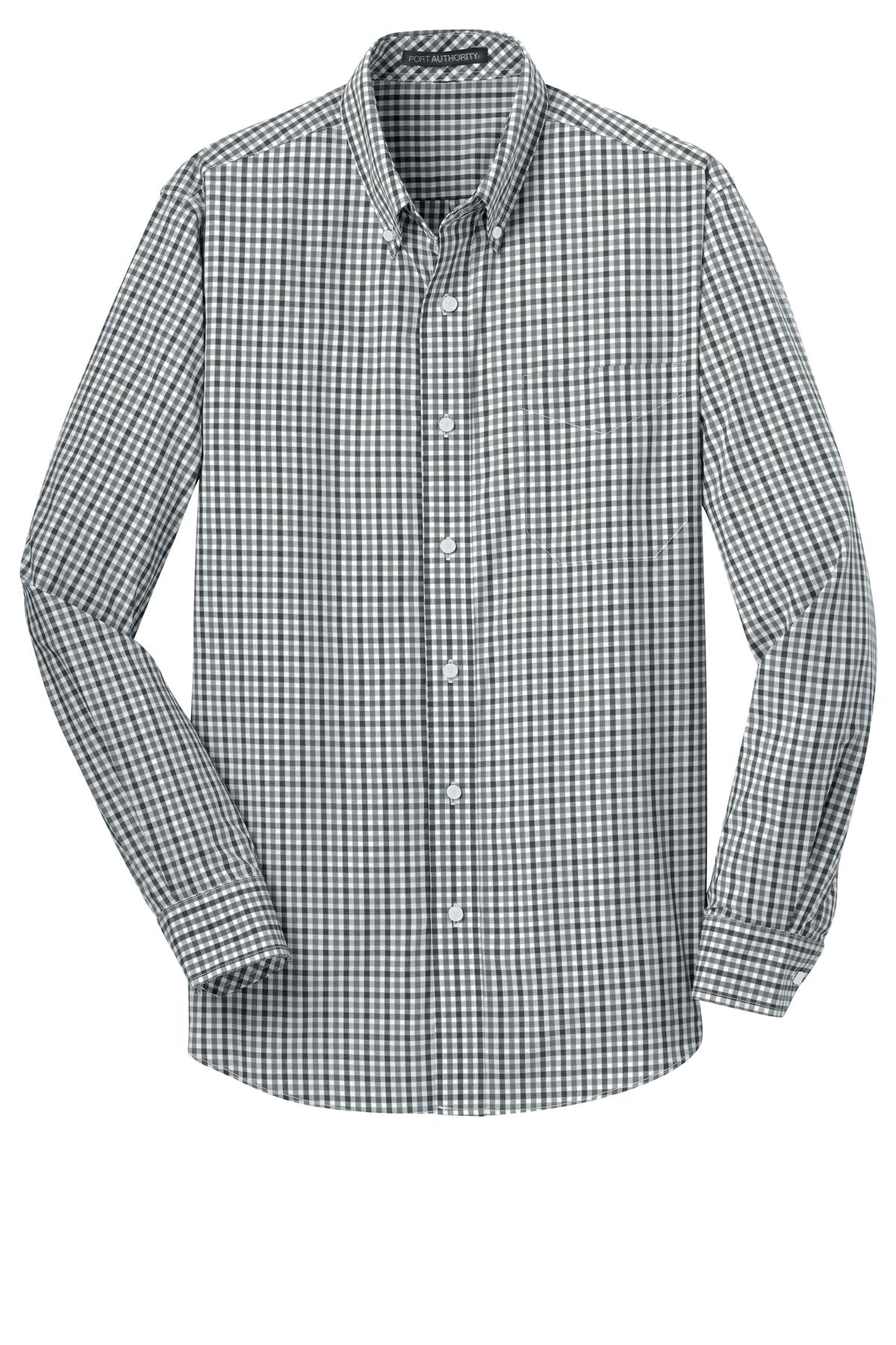 Port Authority Long Sleeve Gingham Easy Care Shirt - Black/ Charcoal