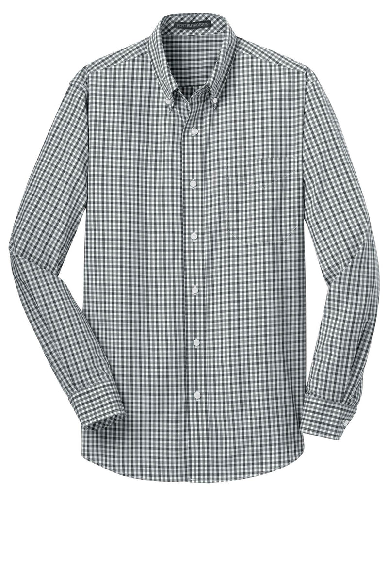 Port Authority Long Sleeve Gingham Easy Care Shirt - Black/ Charcoal