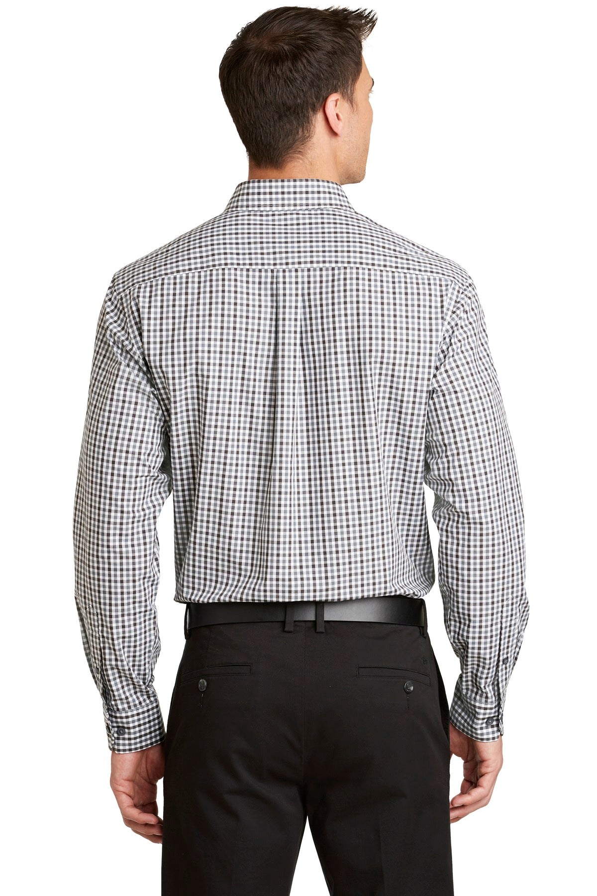 Port Authority Long Sleeve Gingham Easy Care Shirt - Black/ Charcoal